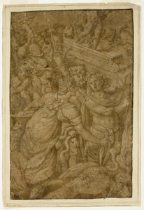 Amor im Triumphwagen, begleitet von Göttern und Göttinnen von Follower of Giulio Romano