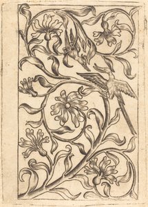 Weinreben-Ornament mit zwei Vögeln von Follower of Master of the Playing Cards