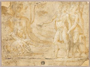 Faustulus und Merentia entdecken Romulus und Remus
