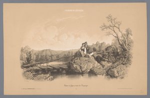 Frau mit zwei Jungen an einem See mit einem Schloss