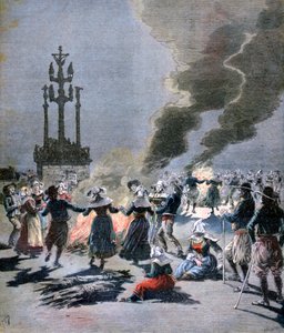 Freudenfeuer zur Feier der Sommersonnenwende in der Bretagne, 1893