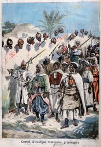 Kolonne von gefangenen marokkanischen Aufständischen in Tadla durch die Armee von Sultan Abdul-Hafiz, 1897