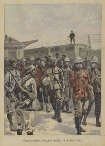 Von den Buren gefangene britische Gefangene werden nach Pretoria transportiert