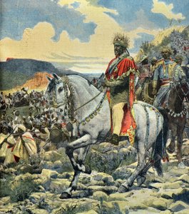 Reiterporträt von König Menelik II. in der Schlacht von Adoua