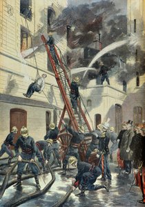 Felix Faure besucht die Ausbildung der Pariser Feuerwehr im Jahr 1898 (Gravur)