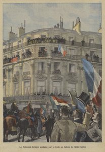 Paul Kruger, ehemaliger Präsident von Transvaal, auf dem Balkon des Hotel Scribe in Paris, empfängt den Beifall der Menge