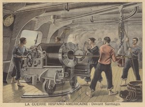 Der Spanisch-Amerikanische Krieg: an Bord eines Kriegsschiffs vor Santiago de Cuba von Fortune Louis Meaulle