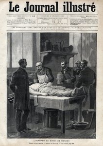 Die Autopsie von Baron Jacques de Reinach (1840-1892) im Jahr 1892 - Gravur von Meaulle in „Le journal illustré“ von 1892
