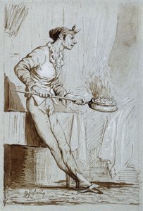 Diener mit einem Bettwärmer von Fortuny y Carbó