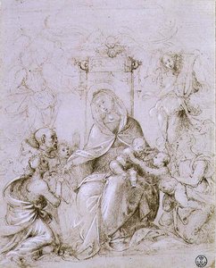 Madonna mit Kind auf dem Thron mit dem Hl. Johannes dem Täufer, präsentiert von einem Engel und der Hl. Monika von Fra Bartolomeo