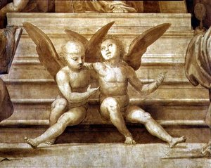 Das große Ratsaltarbild, Detail mit zwei Engeln von Fra Bartolomeo