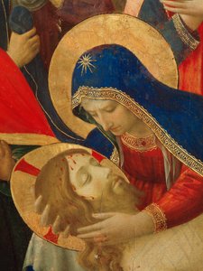 Beweinung Christi, (Detail) der Jungfrau Maria (Malerei auf Holz)