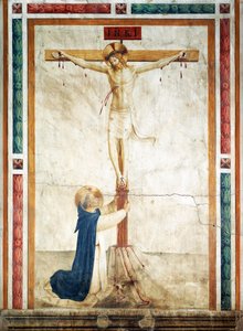 St. Dominikus verehrt das Kruzifix von Giovanni da Fiesole, bekannt als Fra Angelico (ca. 1400-1455), Fresko, Korridor des Klosters St. Markus, Florenz