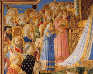 Die Krönung der Jungfrau, Detail von Heiligen und Engelmusikern
