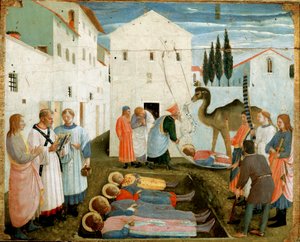 Das Begräbnis der Heiligen Cosmas und Damian (Gemälde auf Holz) von Fra  Angelico