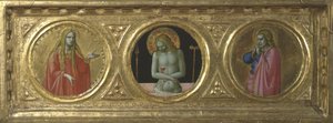 Christus als Schmerzensmann flankiert von der heiligen Maria Magdalena und dem heiligen Johannes dem Evangelisten von Fra Angelico