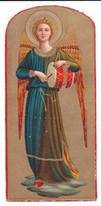 Farblithografie Fra Angelico Engel spielt Trommel, ca. 1910 von Fra Angelico