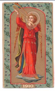 Farblithografie Fra Angelico Engel spielt Trompete, ca. 1910 von Fra Angelico