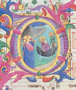 Missale 558 f.9r Historisierte Initiale O, die den wunderbaren Fischfang darstellt von Fra Angelico