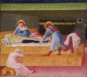 Heilige Cosmas und Damian heilen Justin, 1445