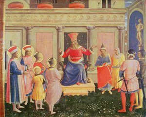 Heilige Cosmas und Damian und ihre Brüder vor dem Prokonsul Lysias, aus der Predella des San Marco Altars, 1438-40