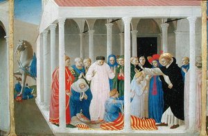 Die Auferstehung von Napoleon Orsini durch St. Dominikus, aus dem Predella-Panel der Krönung der Jungfrau, ca. 1430-32 von Fra Angelico