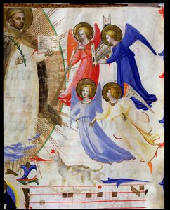 ds 558 f.67v St. Dominikus mit vier musikalischen Engeln, aus einem Graduale von San Marco e Cenacoli (Detail)