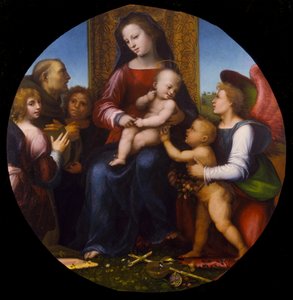 Jungfrau und Kind mit dem kleinen Johannes dem Täufer, St. Franziskus und drei Engeln, um 1510