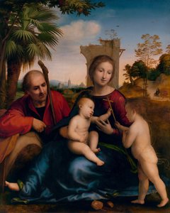 Die Rast auf der Flucht nach Ägypten mit Johannes dem Täufer von Fra Bartolommeo