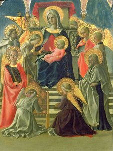 Madonna und Kind auf dem Thron mit Engeln und Heiligen