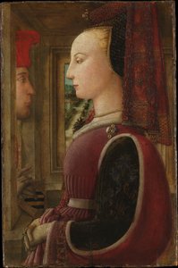 Porträt einer Frau mit einem Mann am Fenster von Fra Filippo Lippi