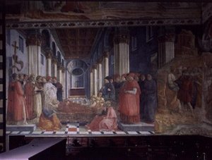 Die Feier der Reliquien des Hl. Stephanus (zeigt einen Teil des Martyriums des Hl. Stephanus), 1452-66 von Fra Filippo Lippi