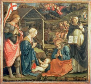 Die Geburt Christi mit den Heiligen Michael und Dominikus, 1470