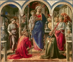 Die Jungfrau und das Kind, umgeben von Engeln, Heiliger Frediano und Heiliger Augustinus, bekannt als Pala Barbadori (Altarbild) von Fra Filippo Lippi