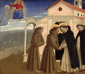 Begegnung von Heiligen Franziskus und Heiligen Dominikus Szenen aus dem Leben des Heiligen Franziskus von Assisi, ca. 142