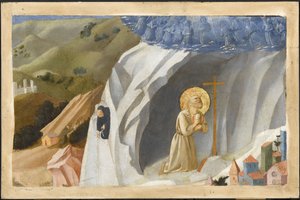 Der heilige Benedikt in der Wüste versucht, 1430 von Fra Giovanni Angelico da Fiesole