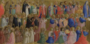 Die Jungfrau Maria mit den Aposteln und anderen Heiligen, Tafel vom Fiesole San Domenico Altarbild, ca. 1423-1424 von Fra Giovanni Angelico da Fiesole