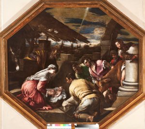 Anbetung der Hirten Gemälde von Francesco da Ponte genannt Francesco Bassano (1549-1592) Genua, Musei di Strada Nuova von Francesco Bassano