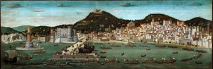 Tavola Strozzi: die Rückkehr der aragonesischen Flotte, siegreich in der Schlacht von Ischia 1465 (Tempera auf Holz)