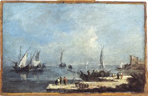 Ansicht eines Hafens an der Lagune von Francesco (school of) Guardi
