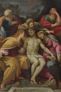 Beweinung Christi mit St. Johannes, Maria Magdalena, Maria-Salomé, Joseph von Arimathäa und der Jungfrau von Francesco Albani