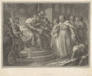 Edward, Prinz von Wales, präsentiert den gefangenen König Johann von Frankreich und seine Söhne seinem Vater Edward dem Dritten nach der Schlacht von Poitiers von Francesco Bartolozzi