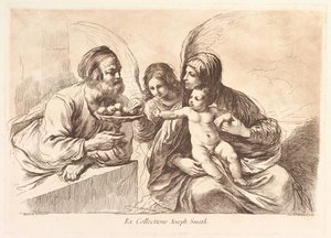 Heilige Familie mit einem Engel, der dem Christkind Obst anbietet: Raccolta di alcuni disegni..., 1764 von Francesco Bartolozzi