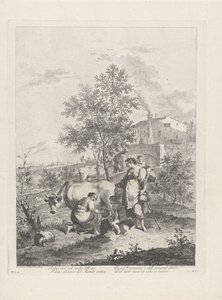 Landschaft mit Kuhmelkerin von Francesco Bartolozzi