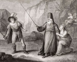 Prospero entwaffnet Ferdinand. Shakespeare. Der Sturm (Gravur)