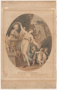 Die Nymphe der Unsterblichkeit, begleitet von den Liebesgöttern, krönt die Büste von Shakespeare... von Francesco Bartolozzi