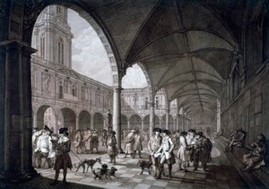 Ansicht des Innenhofs der Royal Exchange mit Kaufleuten und Maklern, City of London, 1788