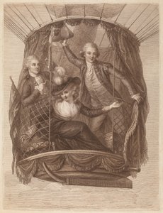 Der berühmte Vincent Lunardi Esq. begleitet von zwei Freunden auf seinem dritten Luftausflug, aufgenommen von St. George