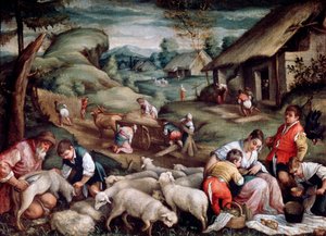 Sommer. Schafschur, ca. 1570-1580