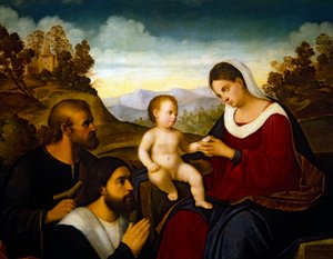 Heilige Familie mit einem Stifter, frühe 1520er Jahre von Francesco Bissolo